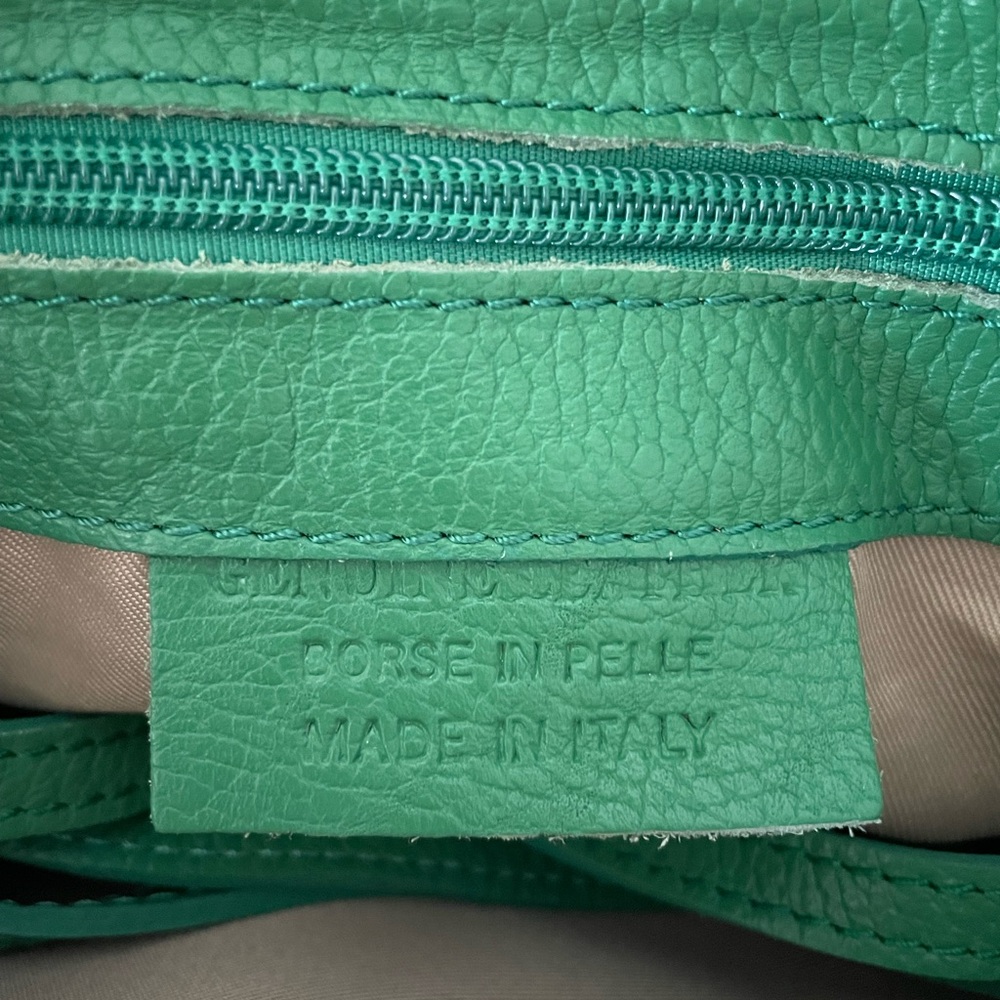 Genuine Leather Italian Green Clutch Bag with Loop Handle - Picture 3 of 5